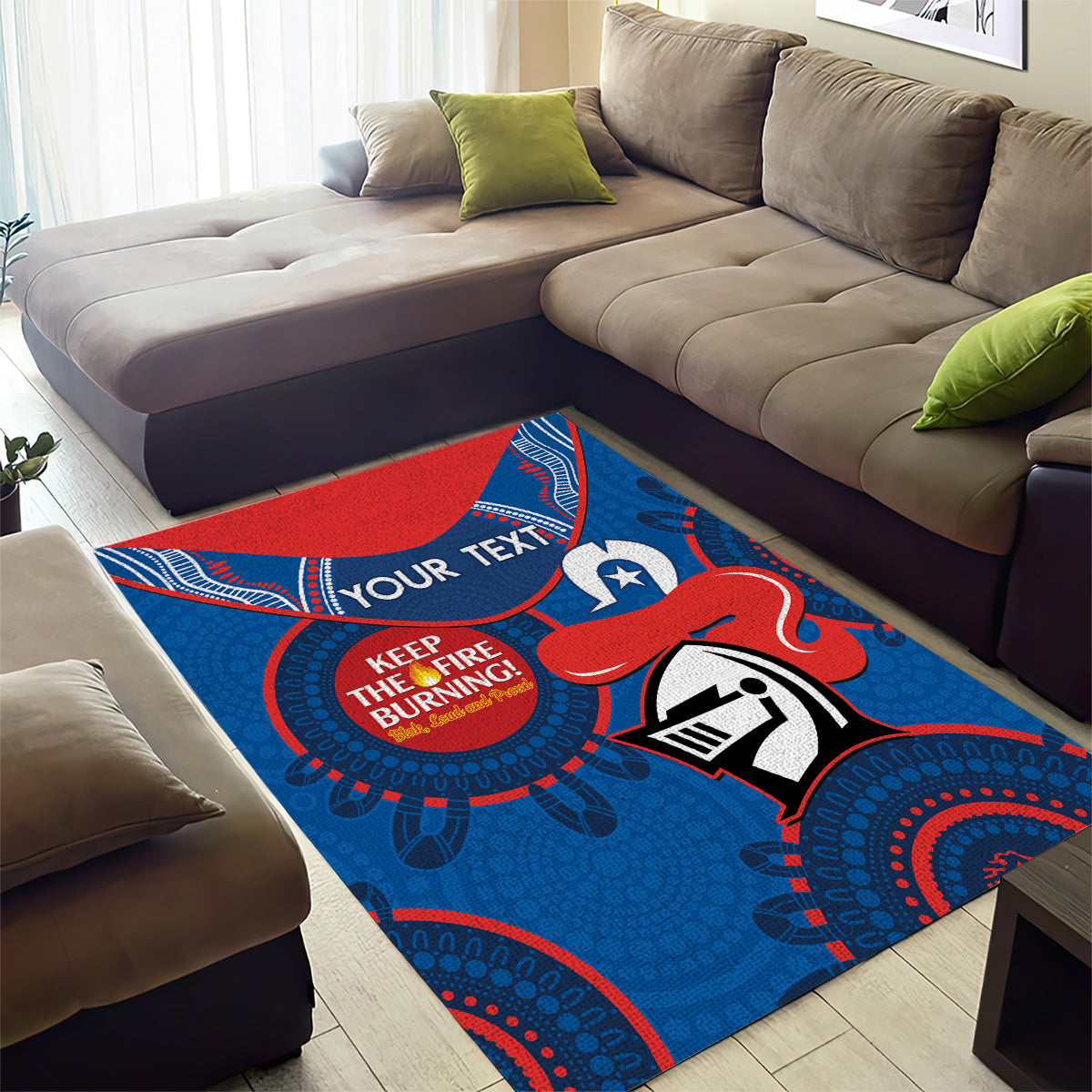 Custom NRL Knights NAIDOC Week Area Rug Keep The Fire Burning Indigenous Art