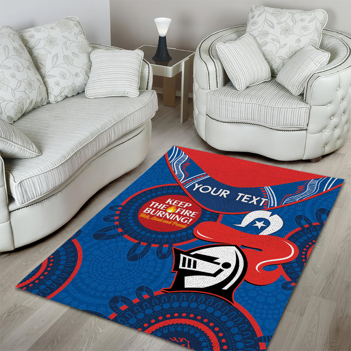 Custom NRL Knights NAIDOC Week Area Rug Keep The Fire Burning Indigenous Art