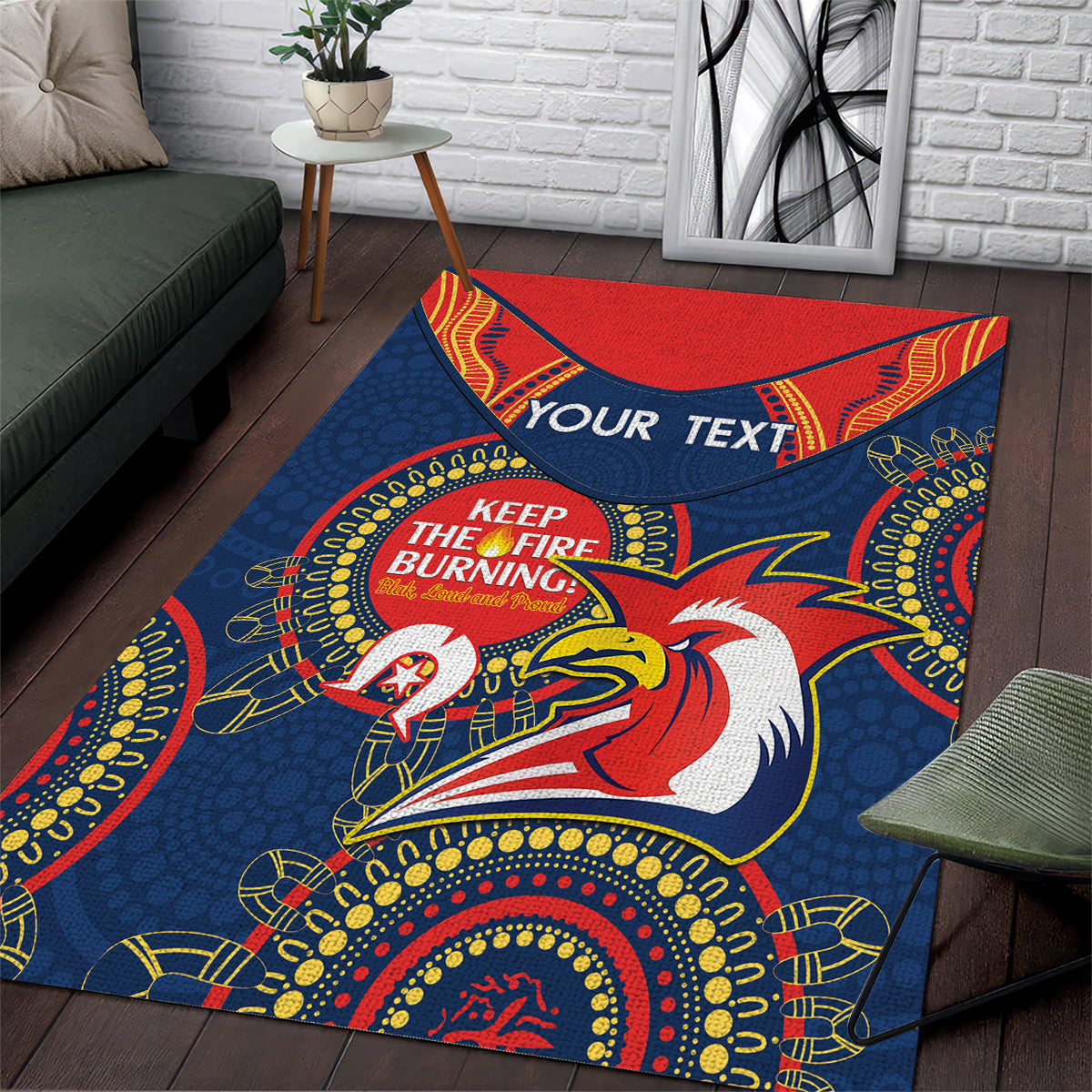 Custom NRL Roosters NAIDOC Week Area Rug Keep The Fire Burning Indigenous Art