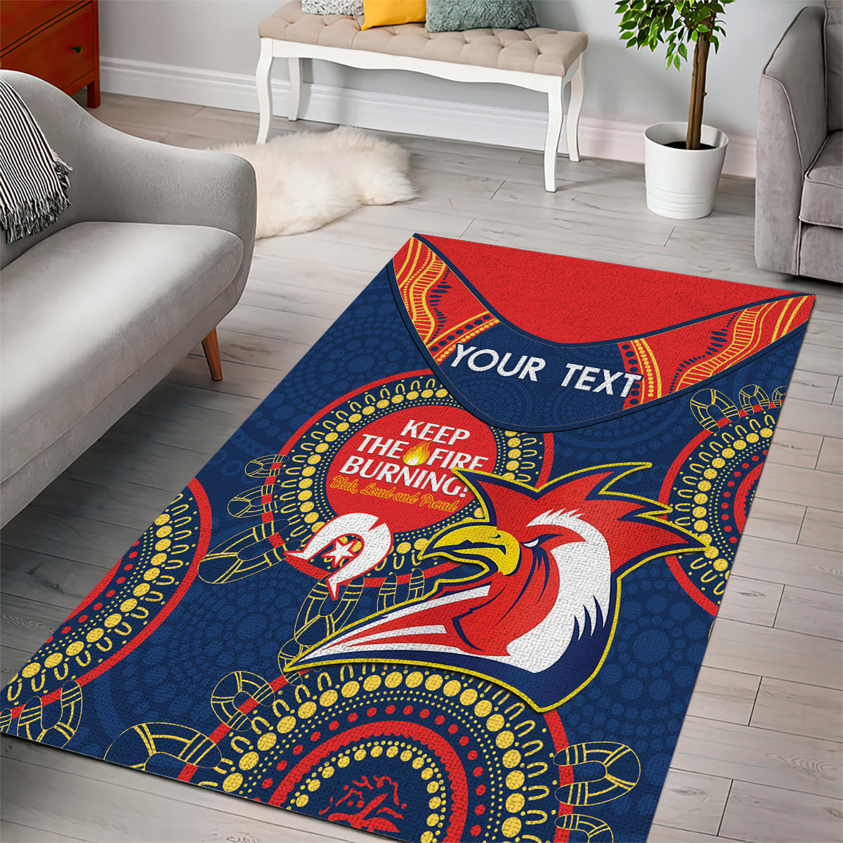 Custom NRL Roosters NAIDOC Week Area Rug Keep The Fire Burning Indigenous Art