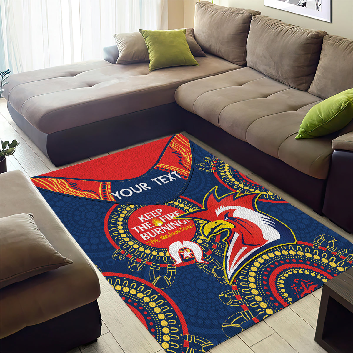 Custom NRL Roosters NAIDOC Week Area Rug Keep The Fire Burning Indigenous Art