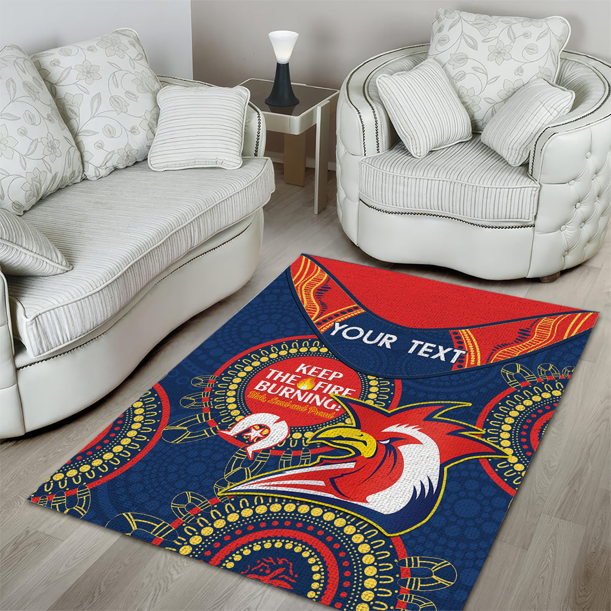 Custom NRL Roosters NAIDOC Week Area Rug Keep The Fire Burning Indigenous Art