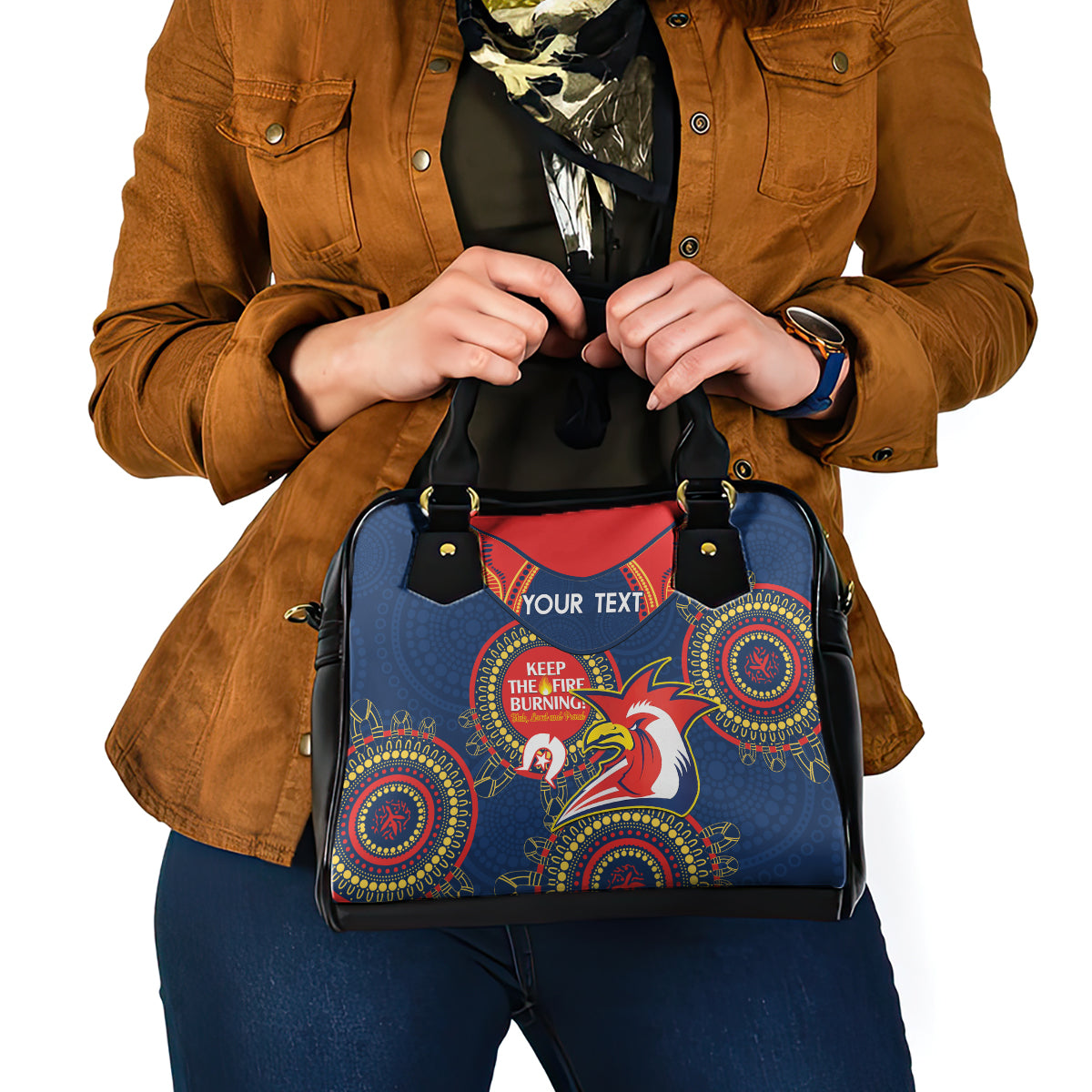 Custom NRL Roosters NAIDOC Week Shoulder Handbag Keep The Fire Burning Indigenous Art