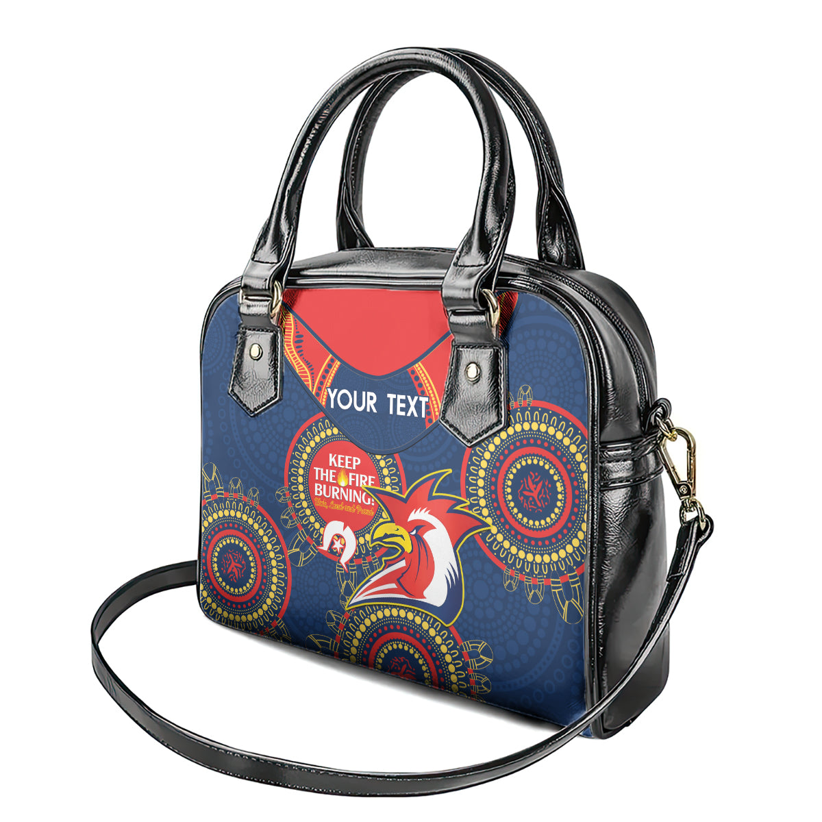 Custom NRL Roosters NAIDOC Week Shoulder Handbag Keep The Fire Burning Indigenous Art