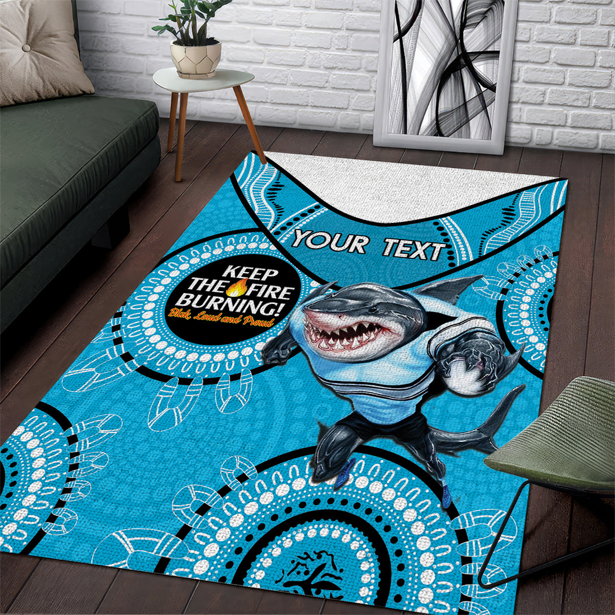 Custom NRL Sharks NAIDOC Week Area Rug Keep The Fire Burning Indigenous Art