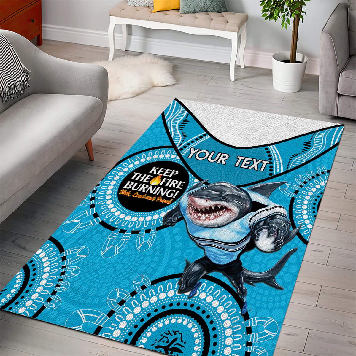 Custom NRL Sharks NAIDOC Week Area Rug Keep The Fire Burning Indigenous Art