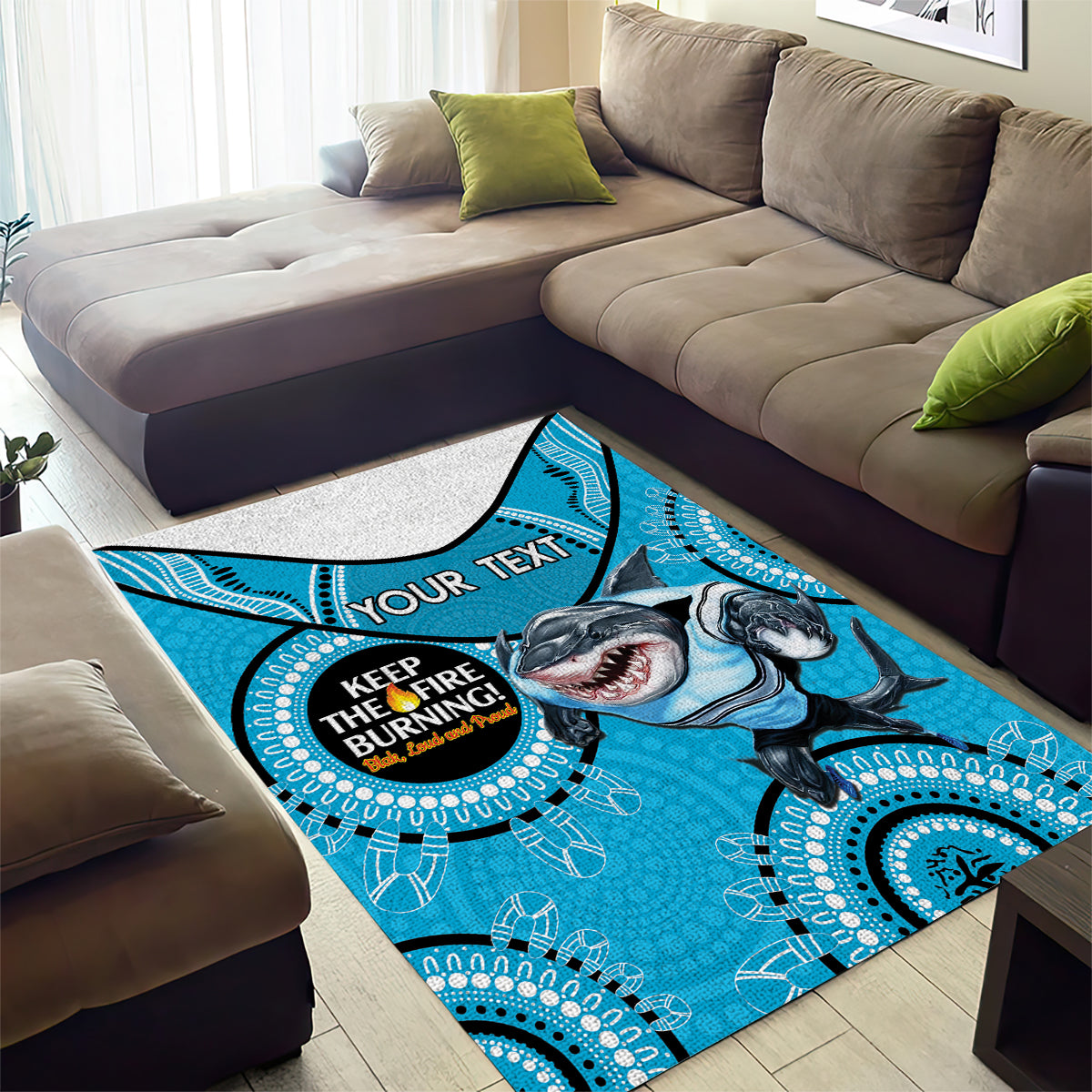 Custom NRL Sharks NAIDOC Week Area Rug Keep The Fire Burning Indigenous Art