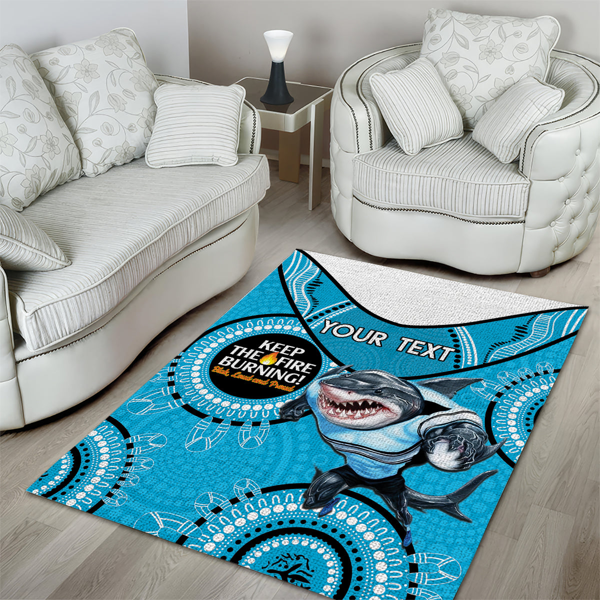 Custom NRL Sharks NAIDOC Week Area Rug Keep The Fire Burning Indigenous Art