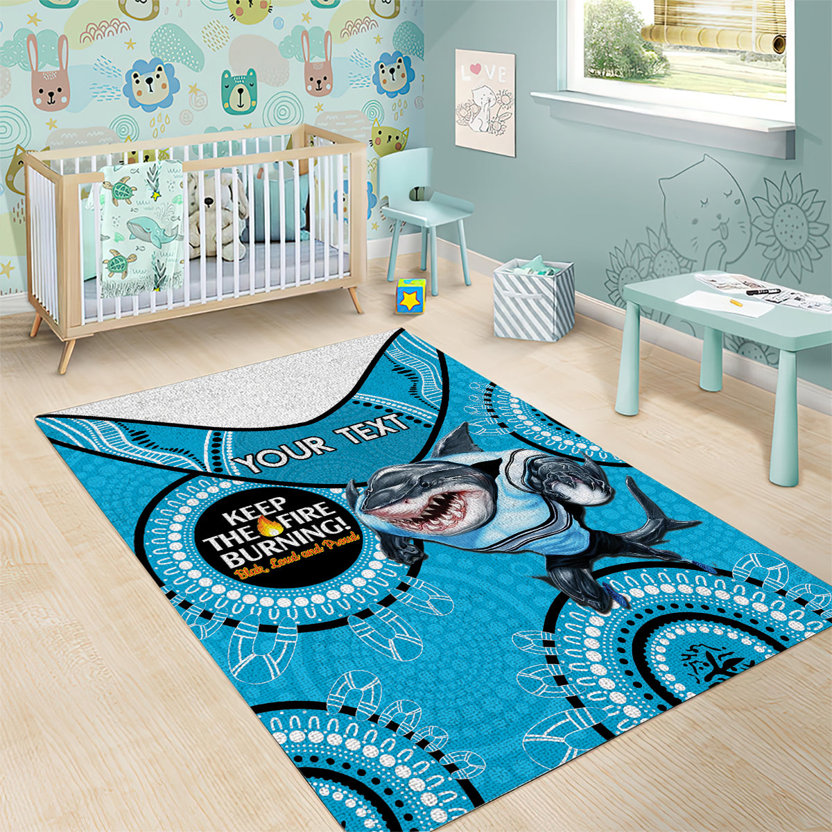 Custom NRL Sharks NAIDOC Week Area Rug Keep The Fire Burning Indigenous Art