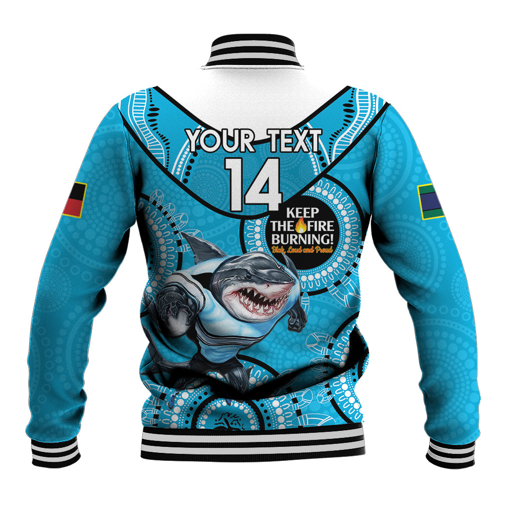 Custom NRL Sharks NAIDOC Week Baseball Jacket Keep The Fire Burning Indigenous Art