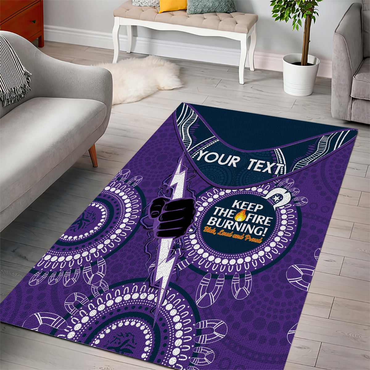 Custom NRL Storm NAIDOC Week Area Rug Keep The Fire Burning Indigenous Art