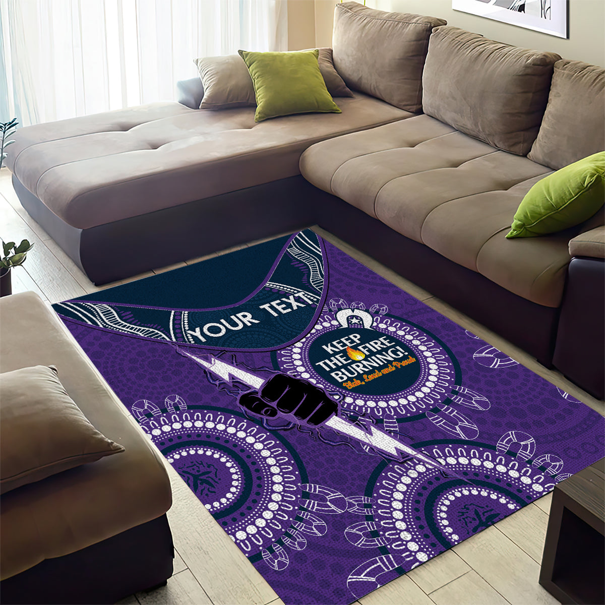 Custom NRL Storm NAIDOC Week Area Rug Keep The Fire Burning Indigenous Art