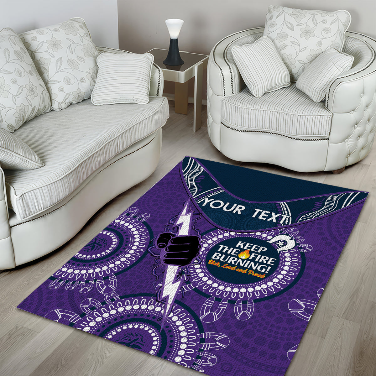 Custom NRL Storm NAIDOC Week Area Rug Keep The Fire Burning Indigenous Art