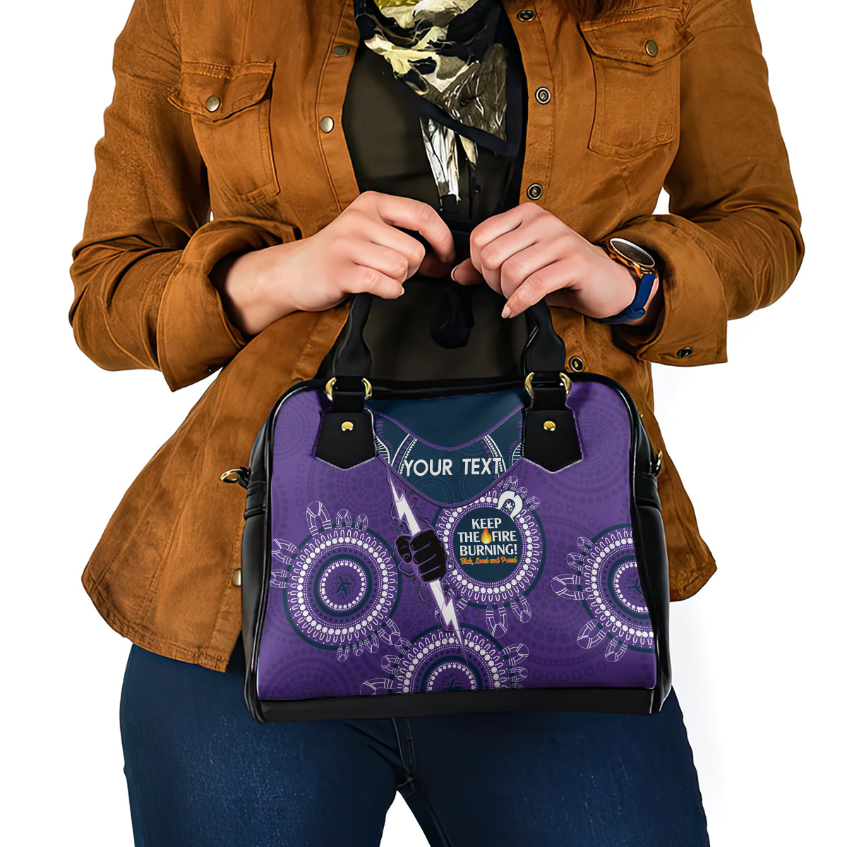 Custom NRL Storm NAIDOC Week Shoulder Handbag Keep The Fire Burning Indigenous Art