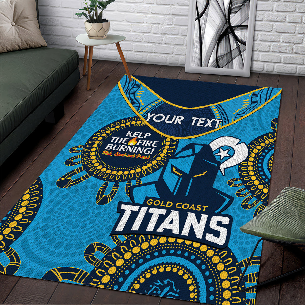 Custom NRL Titans NAIDOC Week Area Rug Keep The Fire Burning Indigenous Art