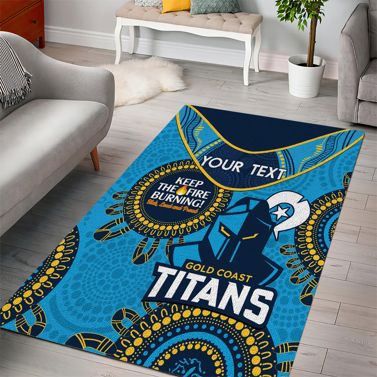 Custom NRL Titans NAIDOC Week Area Rug Keep The Fire Burning Indigenous Art