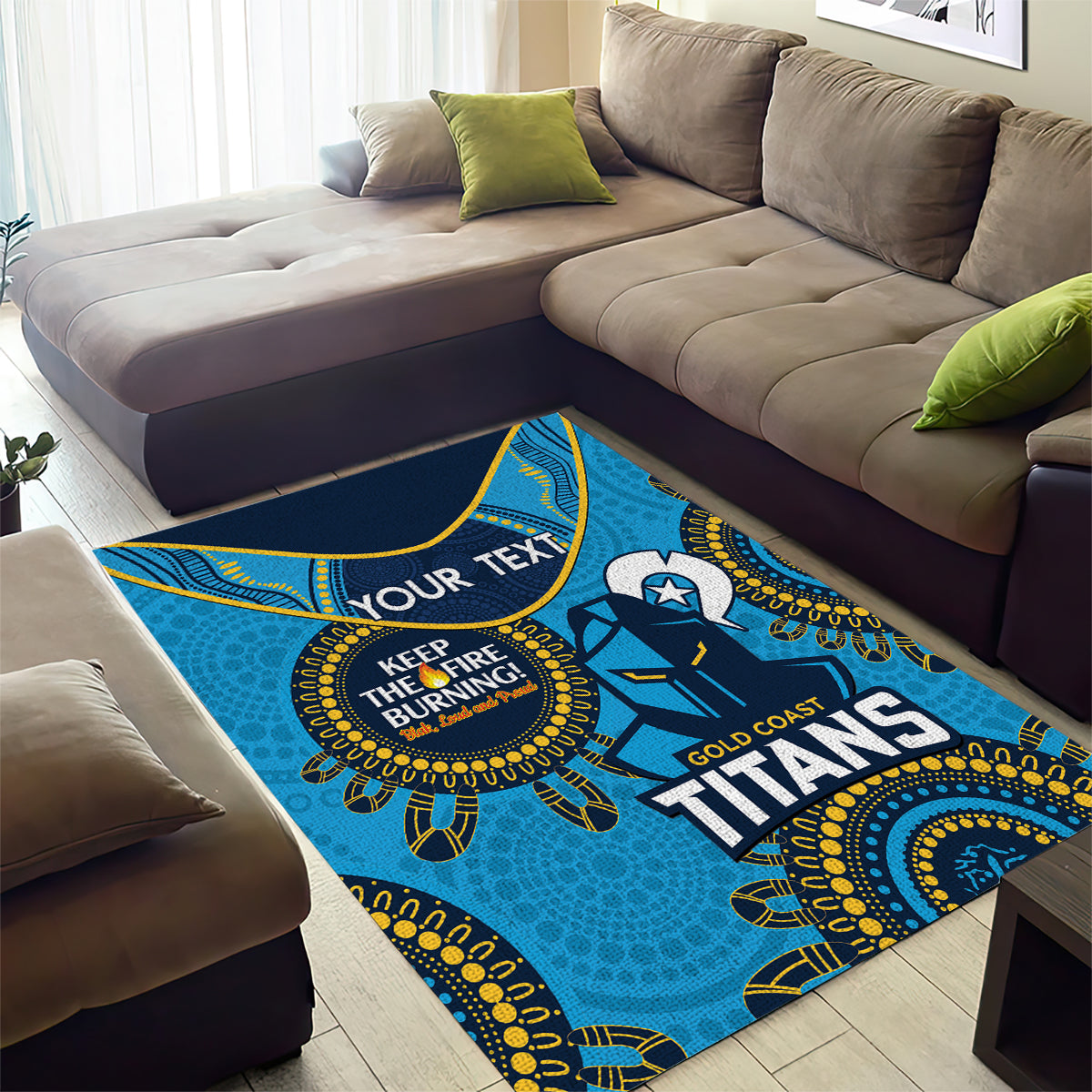 Custom NRL Titans NAIDOC Week Area Rug Keep The Fire Burning Indigenous Art