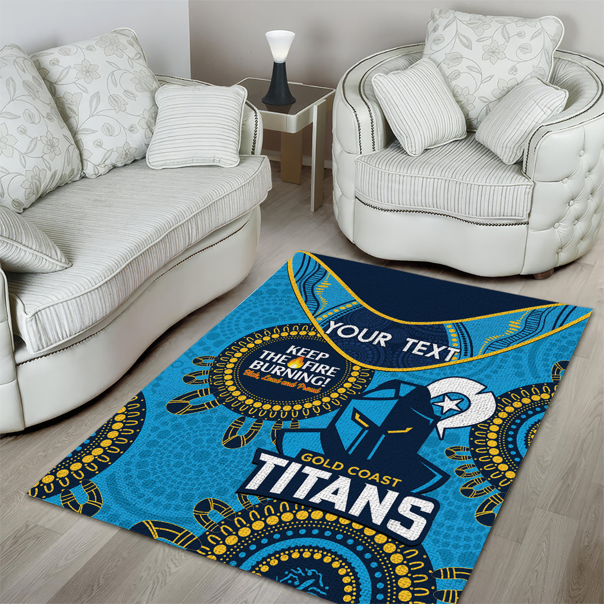 Custom NRL Titans NAIDOC Week Area Rug Keep The Fire Burning Indigenous Art