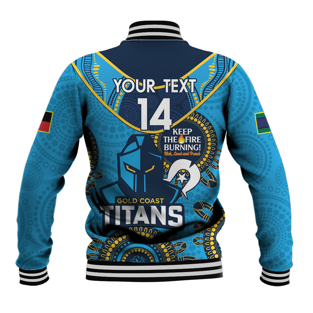 Custom NRL Titans NAIDOC Week Baseball Jacket Keep The Fire Burning Indigenous Art