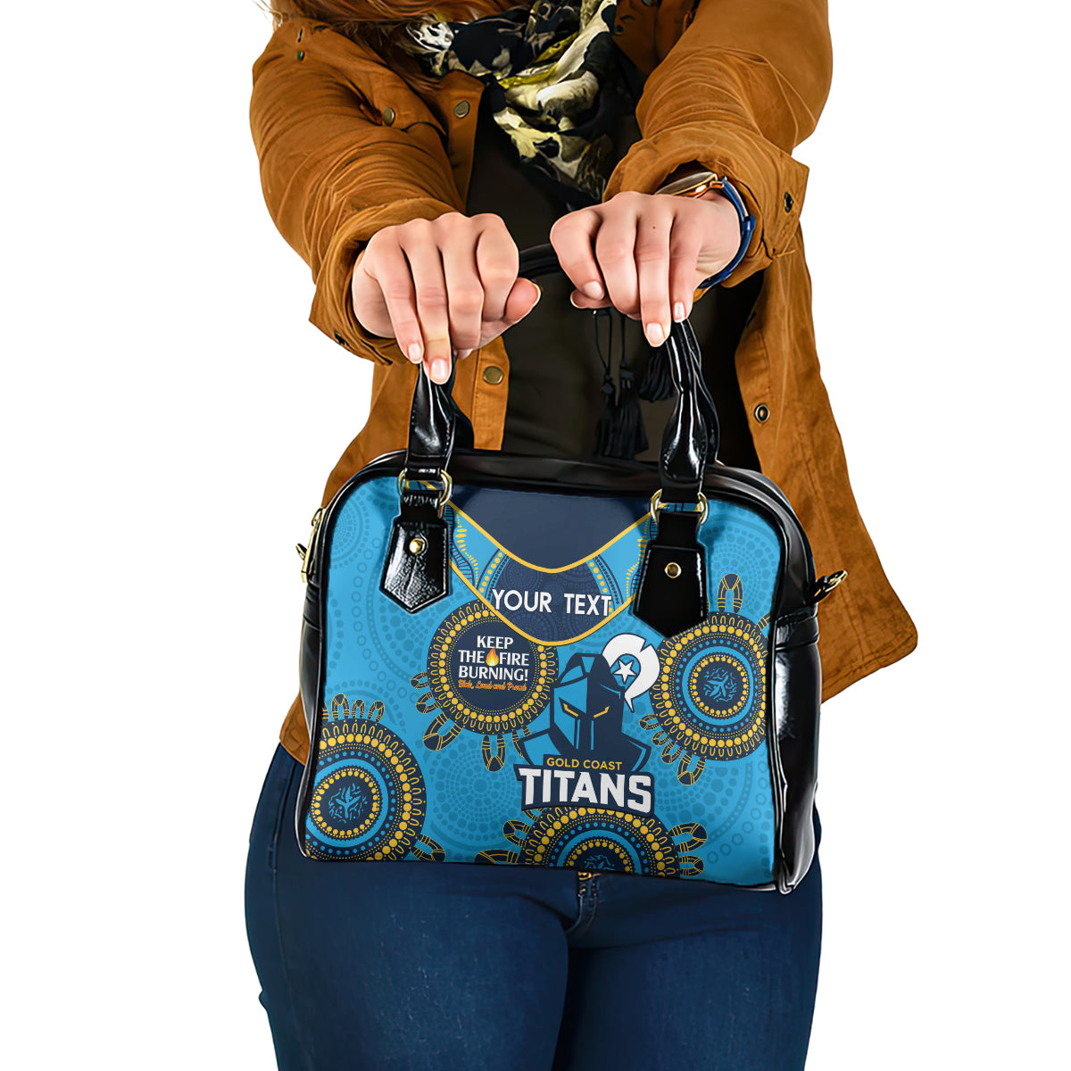 Custom NRL Titans NAIDOC Week Shoulder Handbag Keep The Fire Burning Indigenous Art