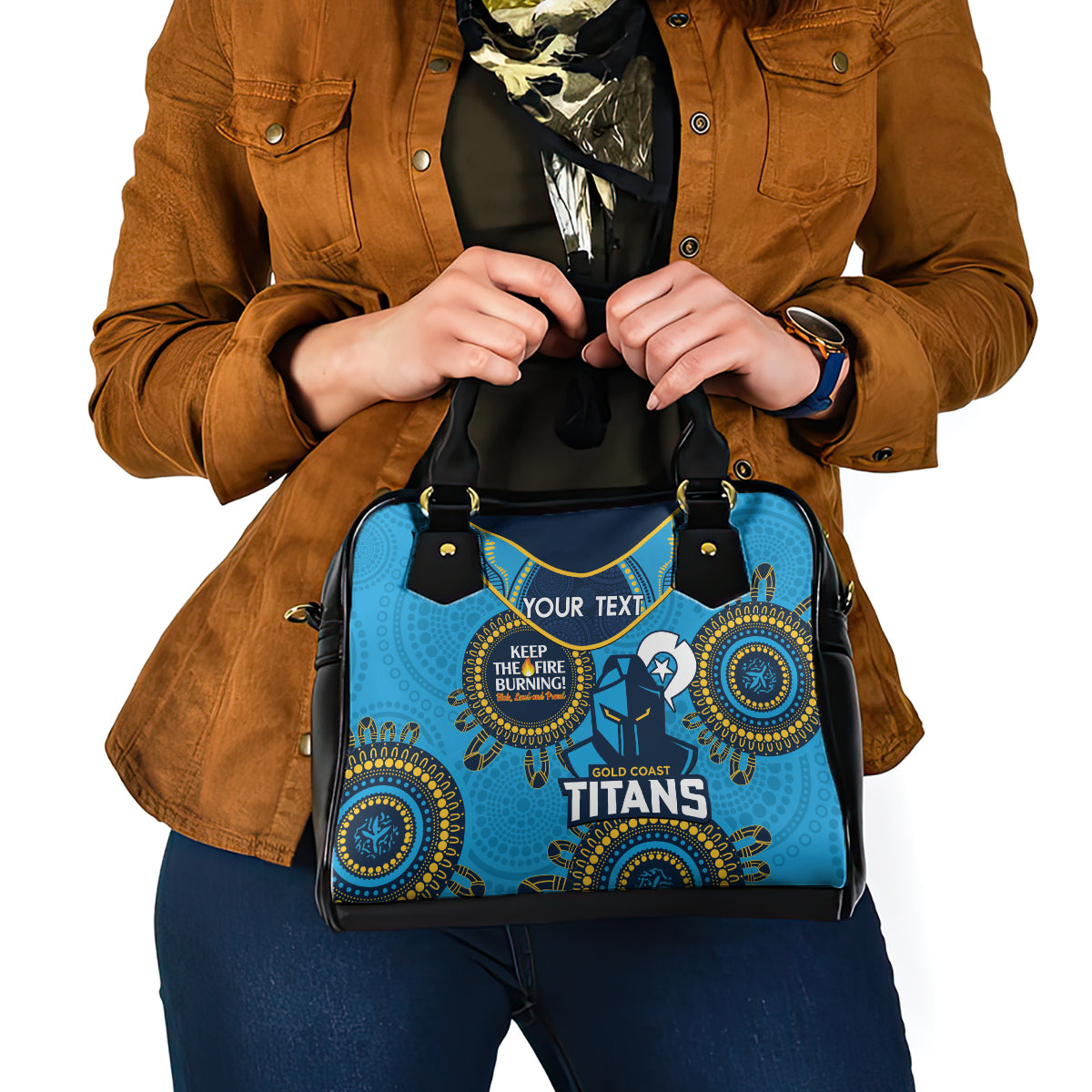 Custom NRL Titans NAIDOC Week Shoulder Handbag Keep The Fire Burning Indigenous Art