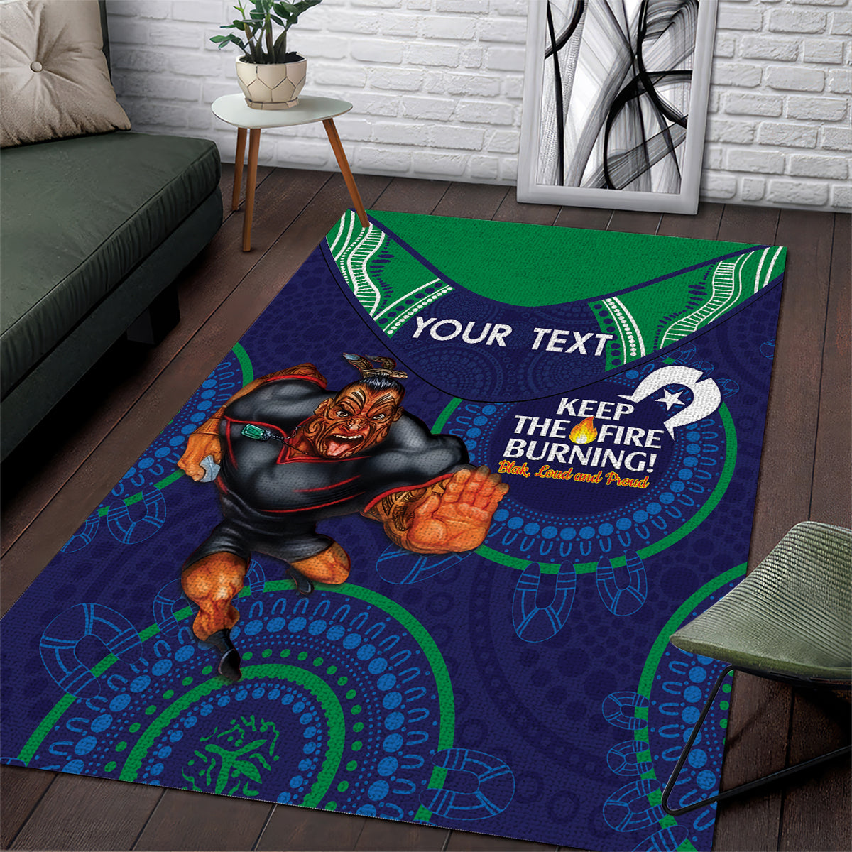 Custom NRL Warriors NAIDOC Week Area Rug Keep The Fire Burning Indigenous Art