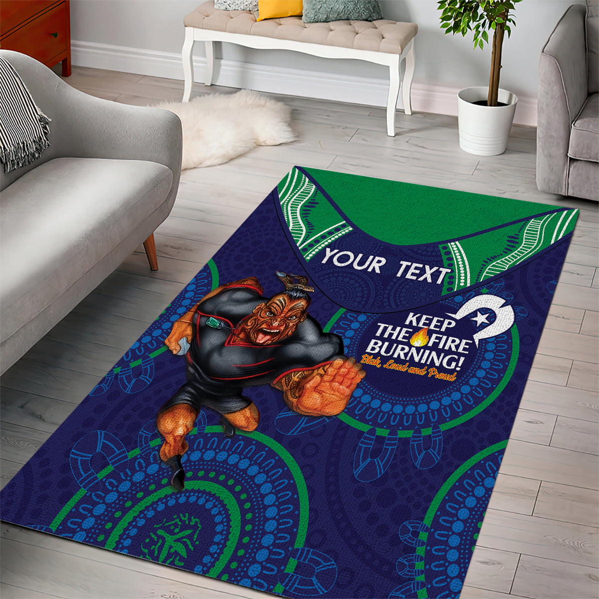 Custom NRL Warriors NAIDOC Week Area Rug Keep The Fire Burning Indigenous Art