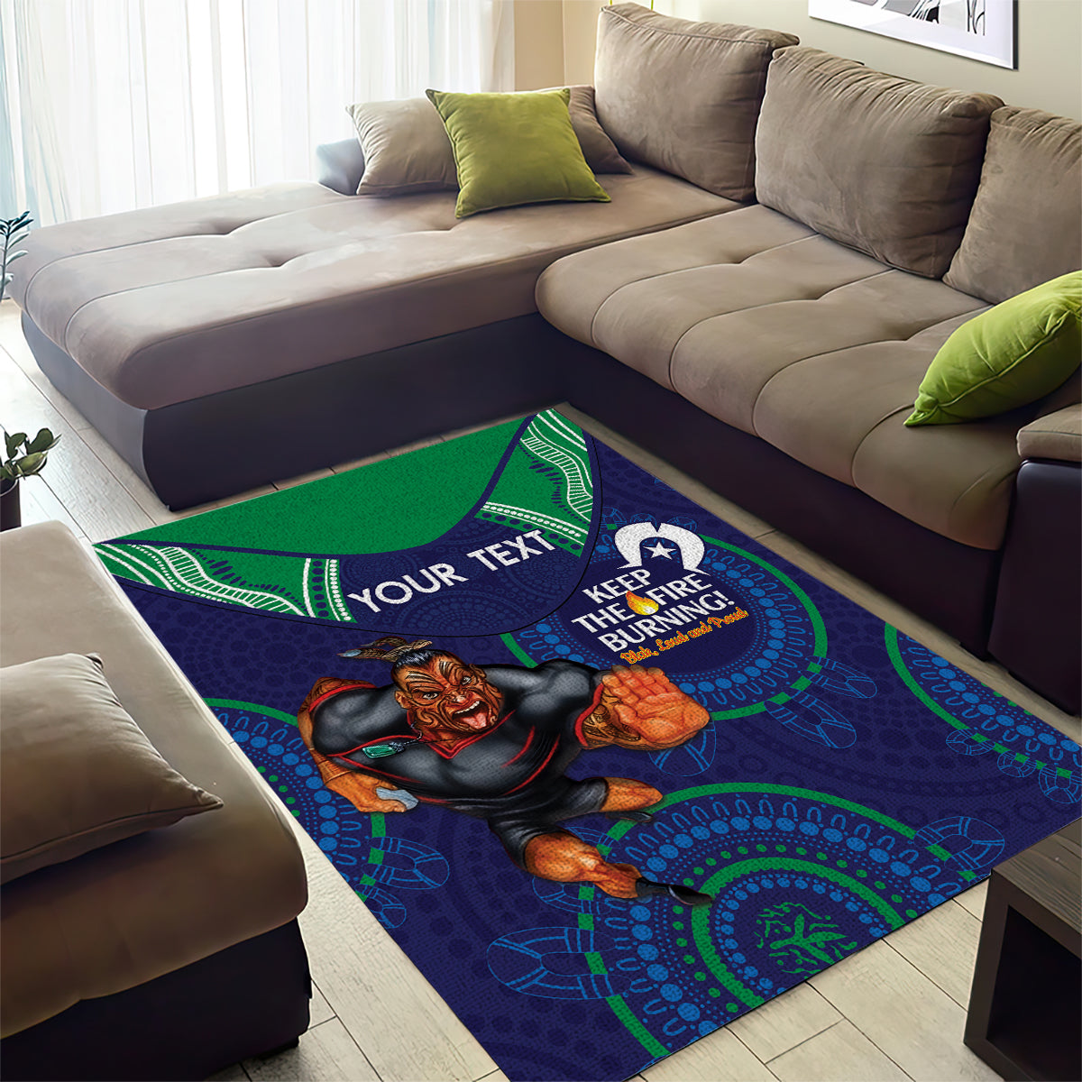 Custom NRL Warriors NAIDOC Week Area Rug Keep The Fire Burning Indigenous Art