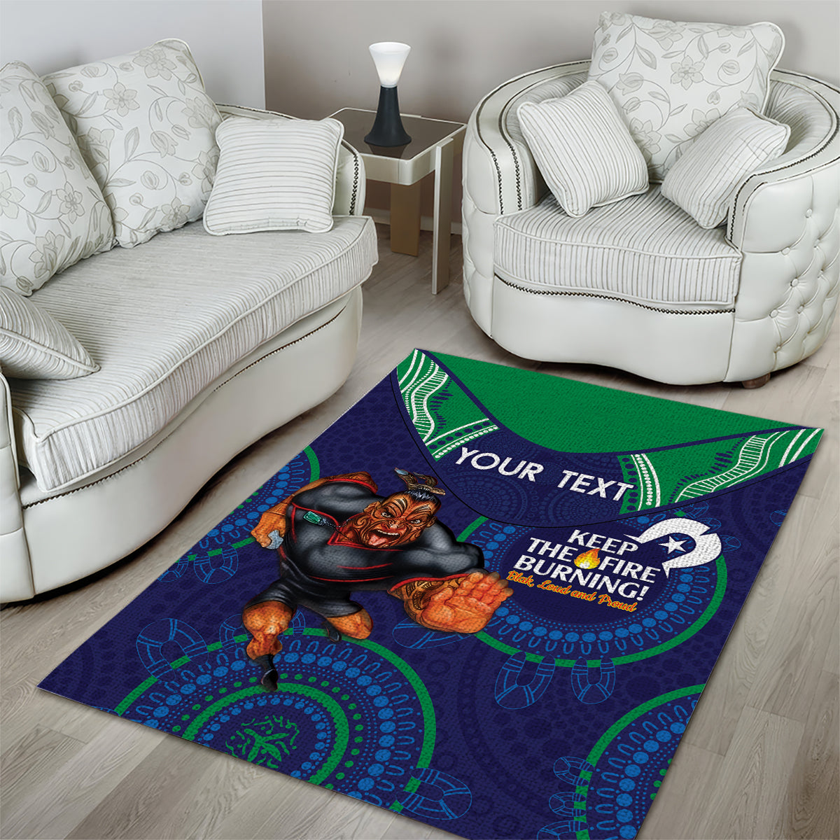 Custom NRL Warriors NAIDOC Week Area Rug Keep The Fire Burning Indigenous Art