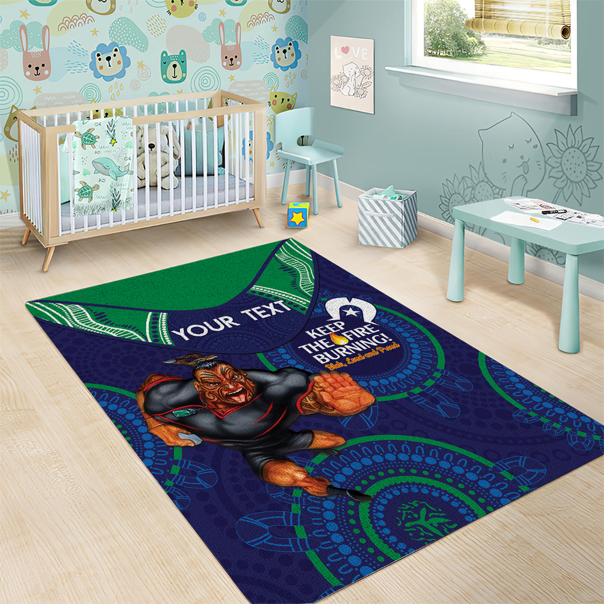 Custom NRL Warriors NAIDOC Week Area Rug Keep The Fire Burning Indigenous Art