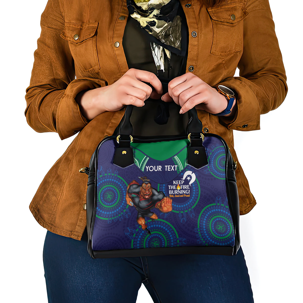 Custom NRL Warriors NAIDOC Week Shoulder Handbag Keep The Fire Burning Indigenous Art