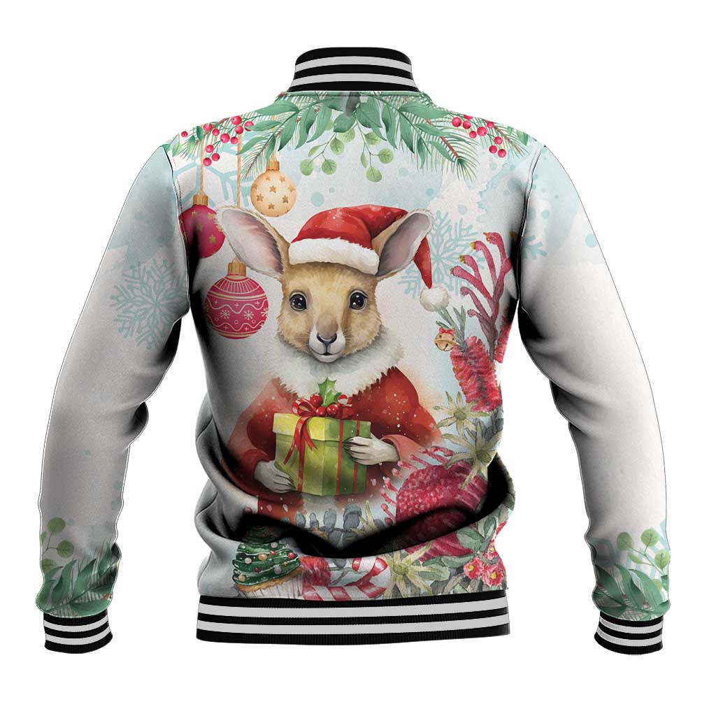 Australia Christmas Baseball Jacket Kangaroo Santa With Aussie Flower - Watercolor