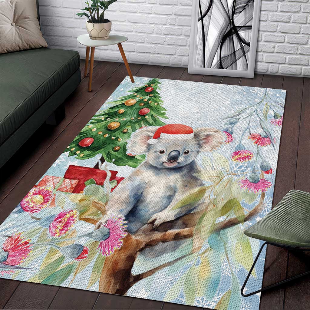 Australia Christmas Area Rug Koala Santa With Eucalyptus - Watercolor