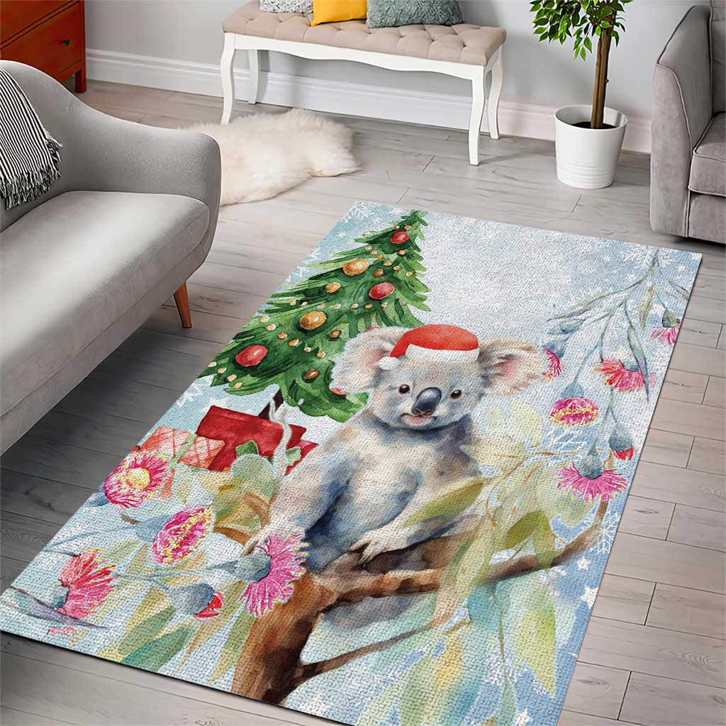 Australia Christmas Area Rug Koala Santa With Eucalyptus - Watercolor