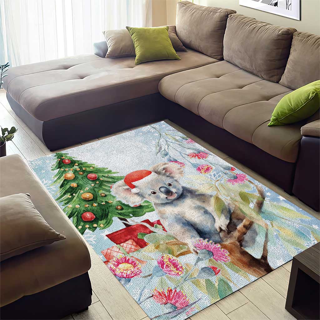 Australia Christmas Area Rug Koala Santa With Eucalyptus - Watercolor