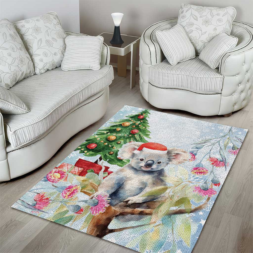 Australia Christmas Area Rug Koala Santa With Eucalyptus - Watercolor