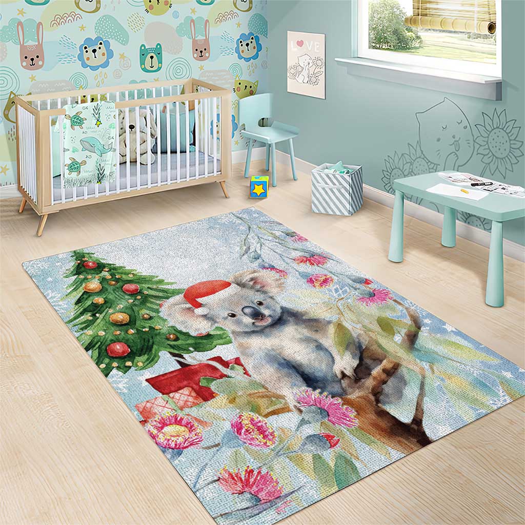 Australia Christmas Area Rug Koala Santa With Eucalyptus - Watercolor