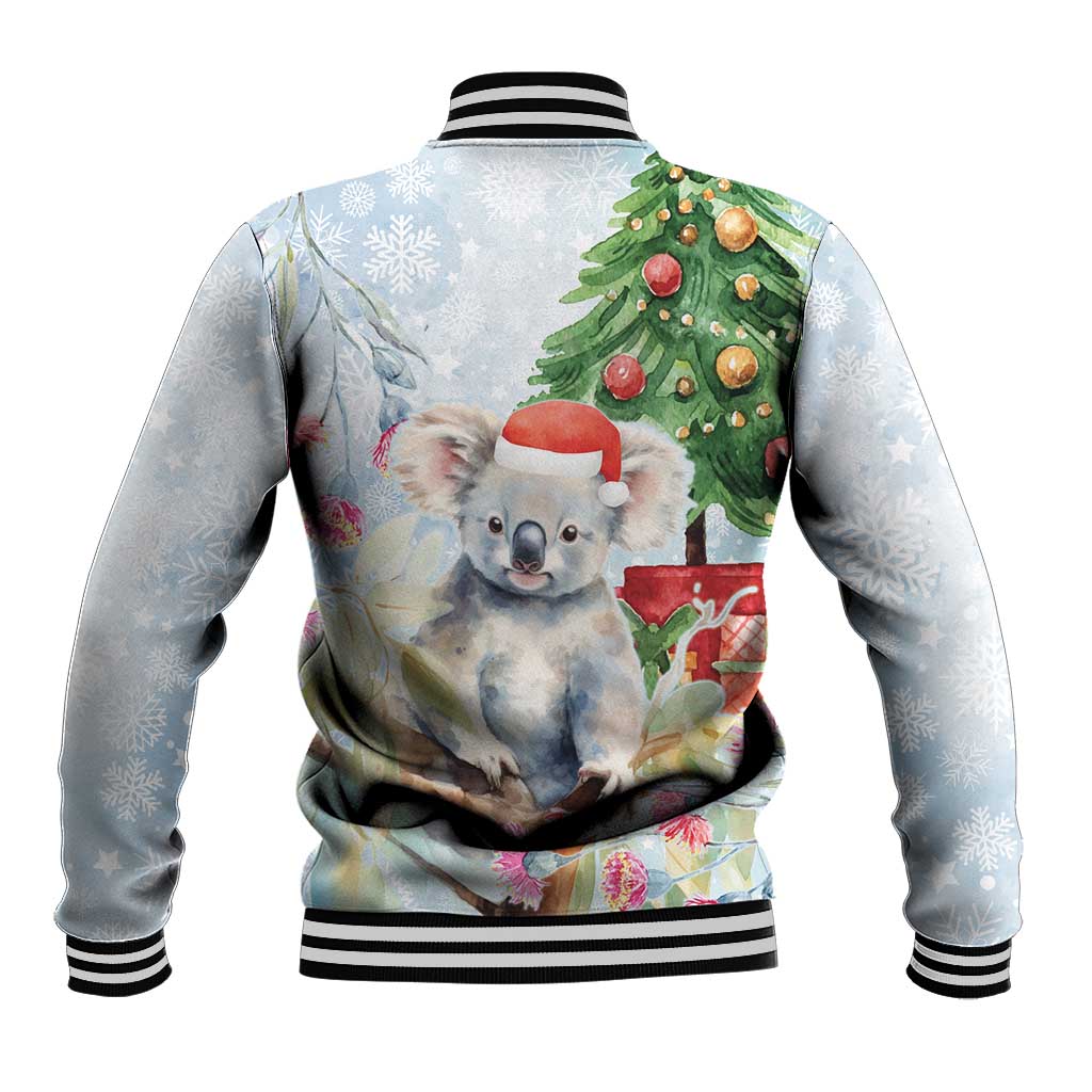 Australia Christmas Baseball Jacket Koala Santa With Eucalyptus - Watercolor