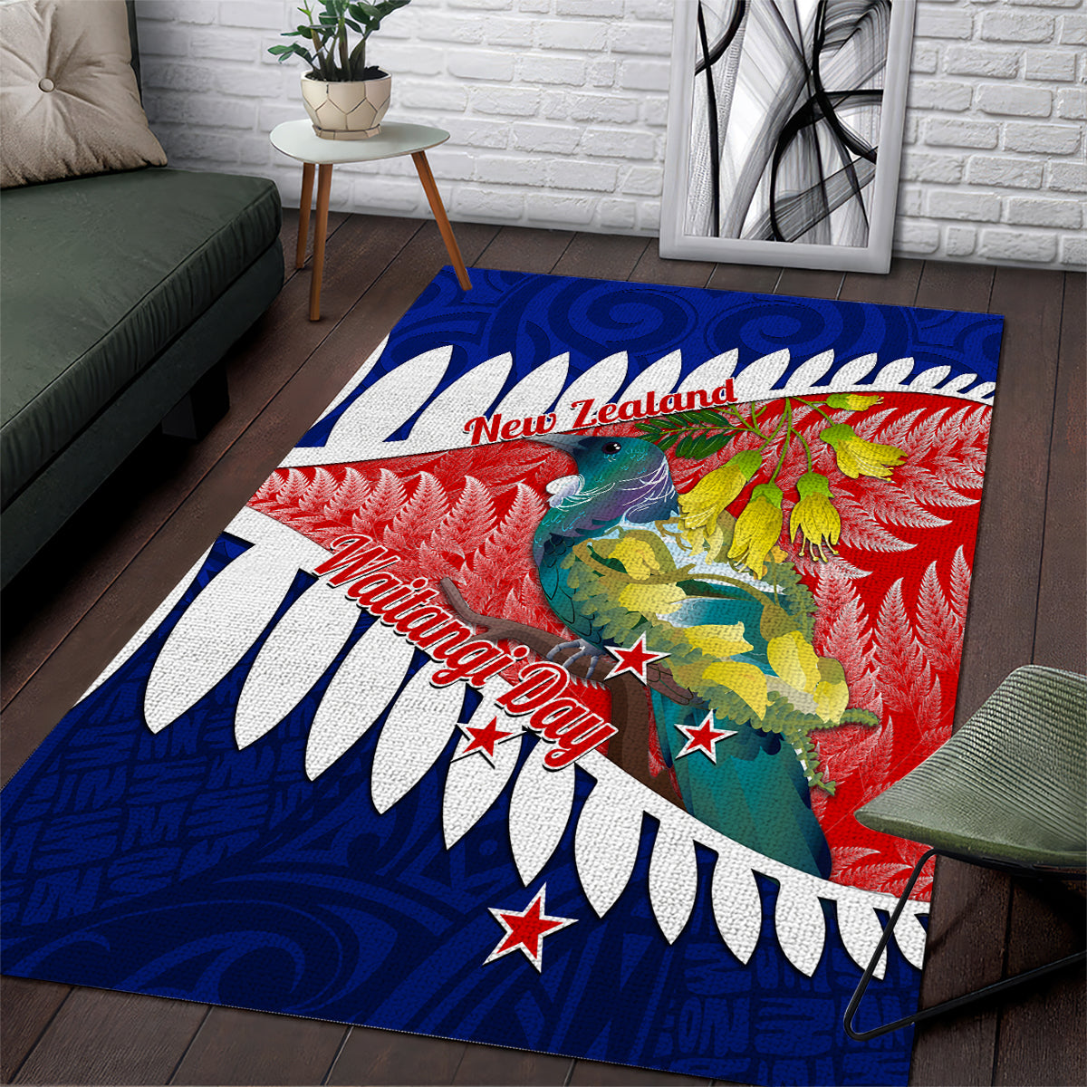 new-zealand-waitangi-day-area-rug-nz-maori-tui-bird-with-kowhai-flowers