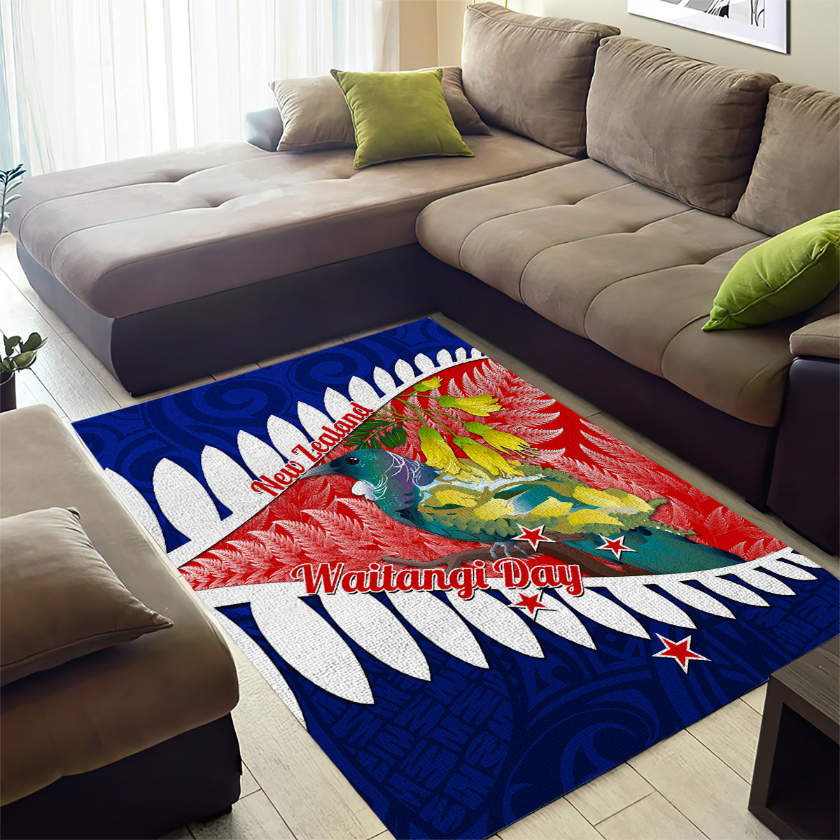 new-zealand-waitangi-day-area-rug-nz-maori-tui-bird-with-kowhai-flowers