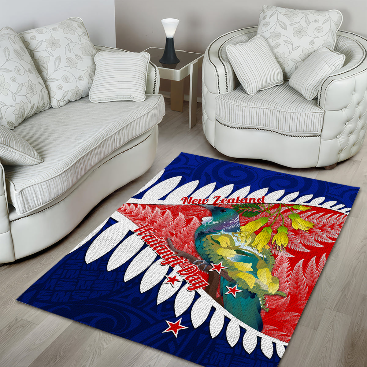 new-zealand-waitangi-day-area-rug-nz-maori-tui-bird-with-kowhai-flowers