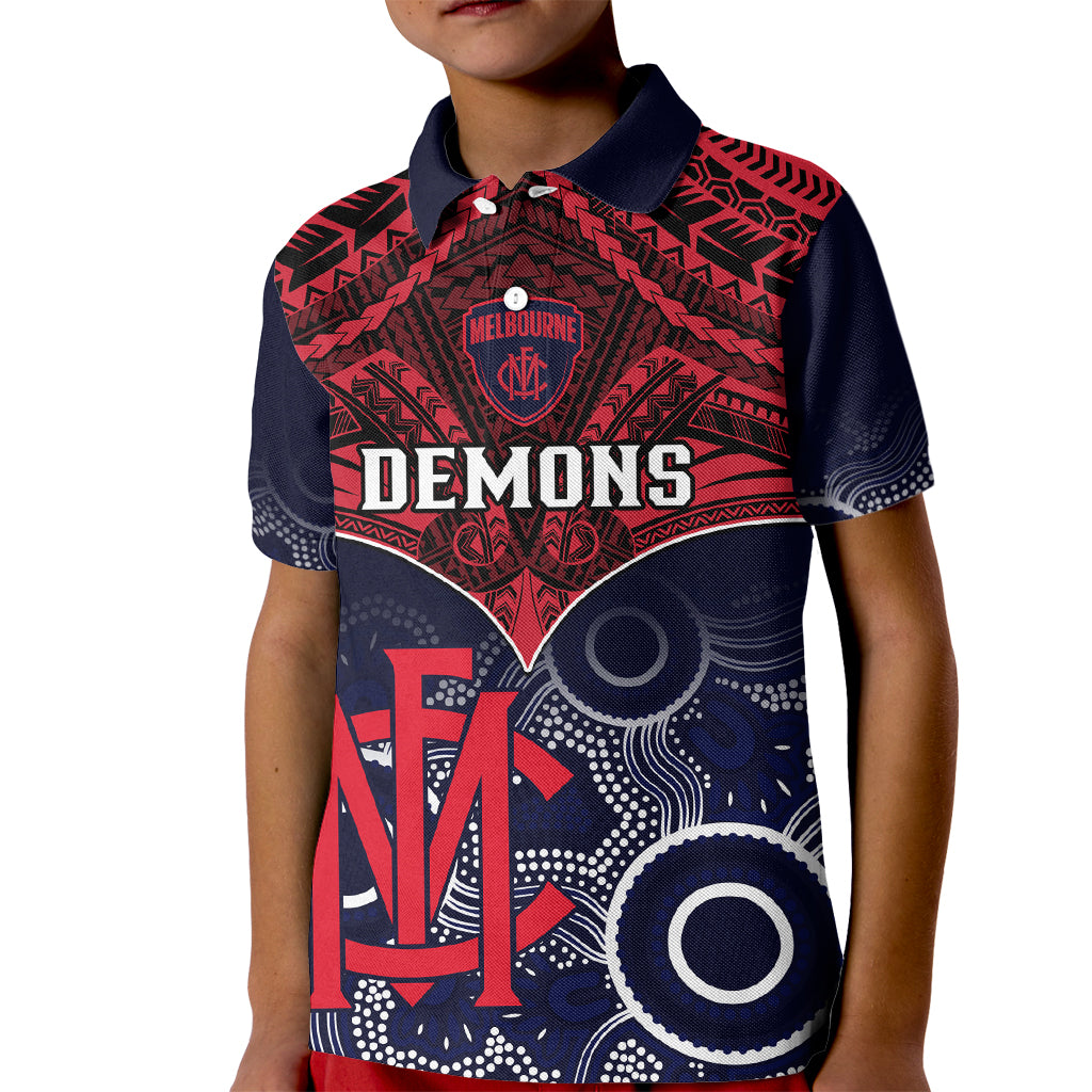 Melbourne Football Kid Polo Shirt Go Demons Aboriginal Mix Polynesian Pattern LT14