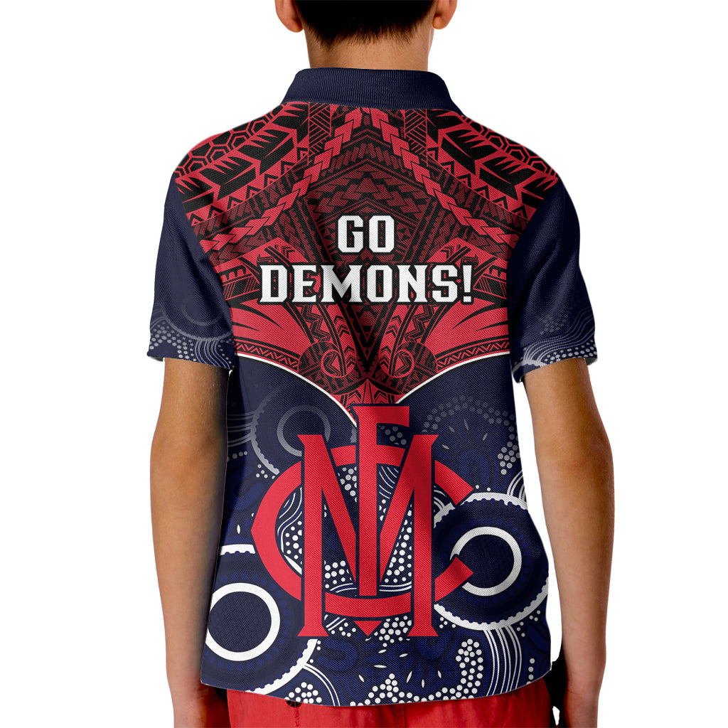 Melbourne Football Kid Polo Shirt Go Demons Aboriginal Mix Polynesian Pattern LT14