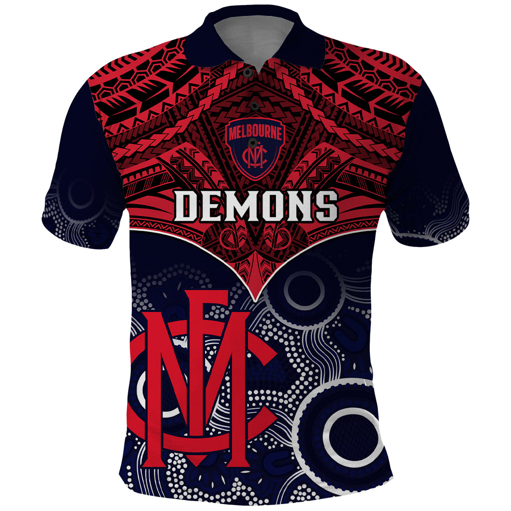 Melbourne Football Polo Shirt Go Demons Aboriginal Mix Polynesian Pattern LT14