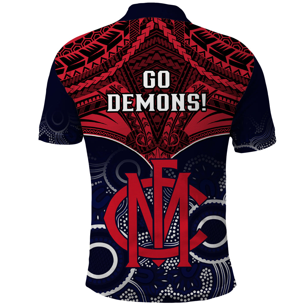 Melbourne Football Polo Shirt Go Demons Aboriginal Mix Polynesian Pattern LT14