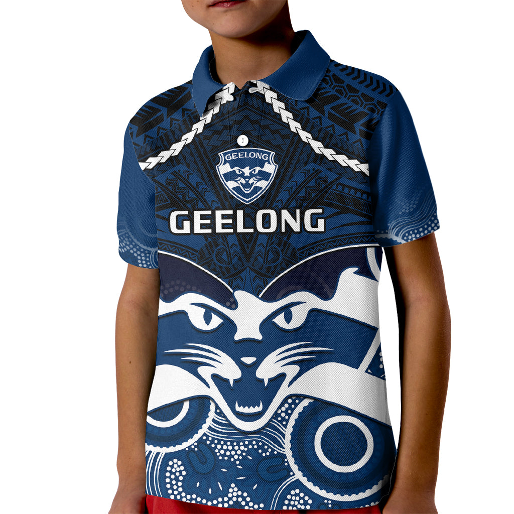 Geelong Football Kid Polo Shirt Go Cats Aboriginal Mix Polynesian Pattern LT14