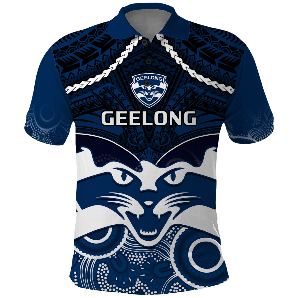 Geelong Football Polo Shirt Go Cats Aboriginal Mix Polynesian Pattern LT14