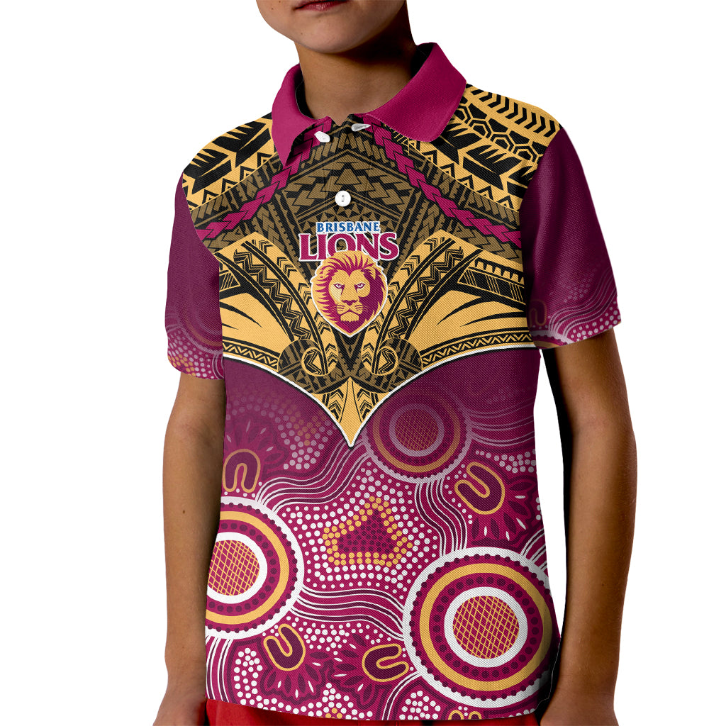 Brisbane Football Kid Polo Shirt Go Lions Aboriginal Mix Polynesian Pattern LT14