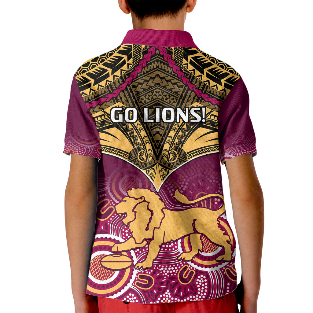 Brisbane Football Kid Polo Shirt Go Lions Aboriginal Mix Polynesian Pattern LT14