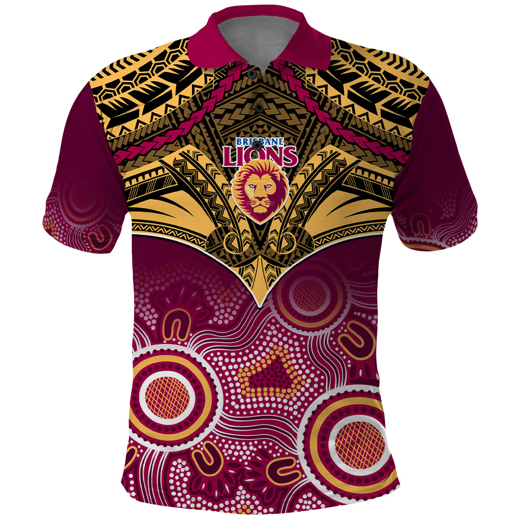 Brisbane Football Polo Shirt Go Lions Aboriginal Mix Polynesian Pattern LT14